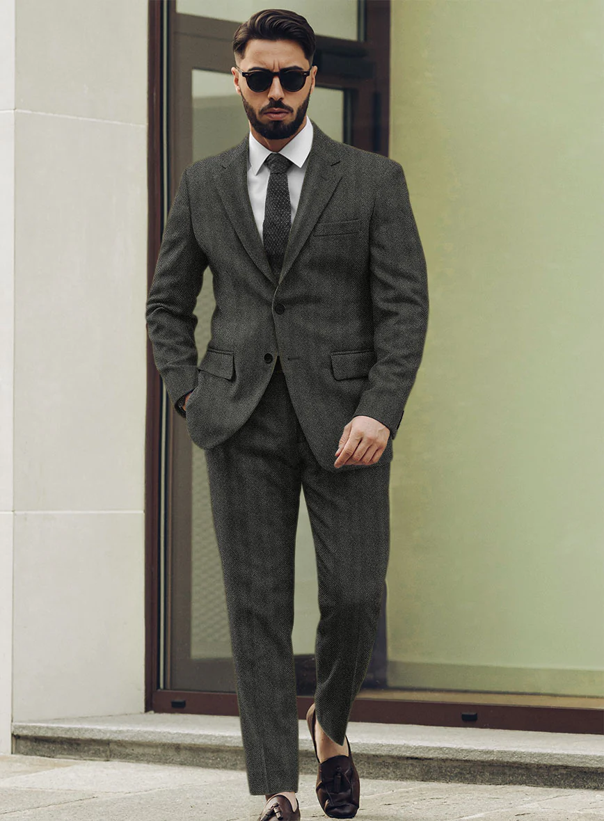 Highlander Charcoal Herringbone Tweed Suit - Image 2