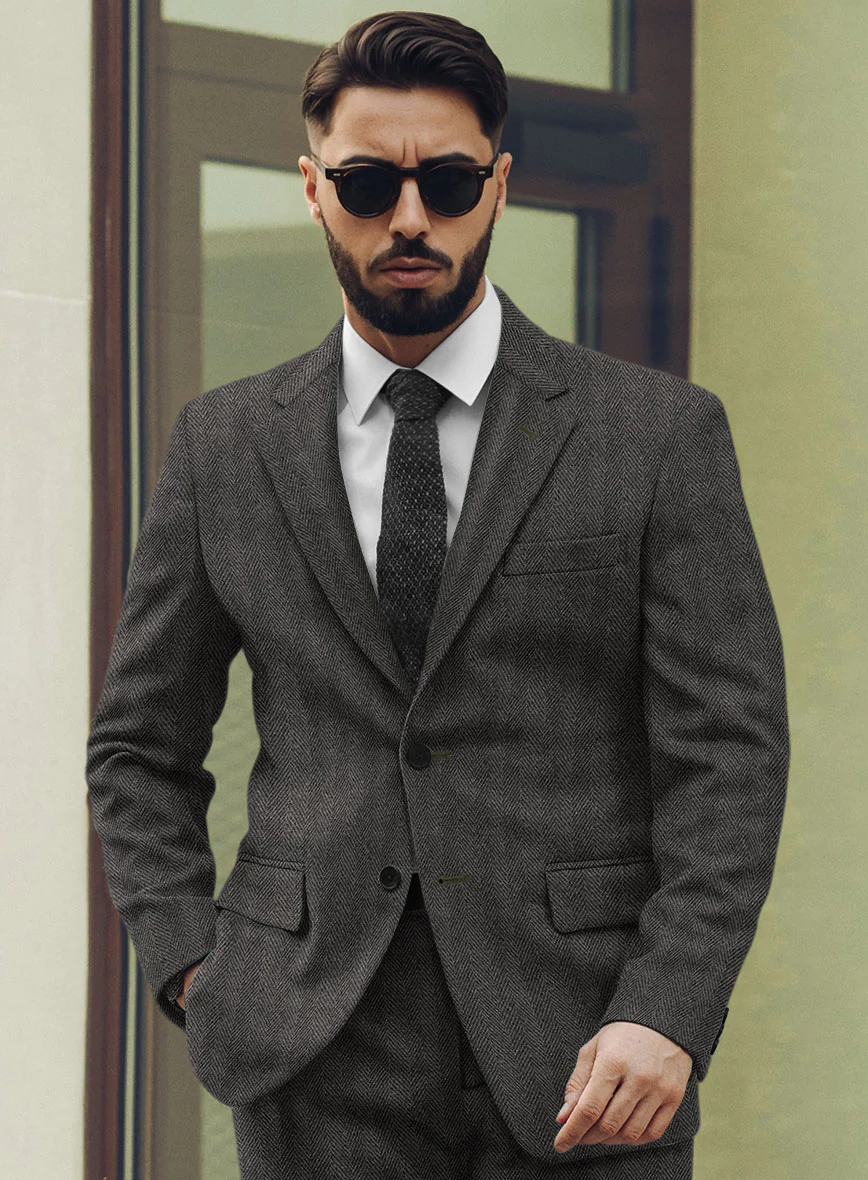 Highlander Charcoal Herringbone Tweed Suit - Image 4