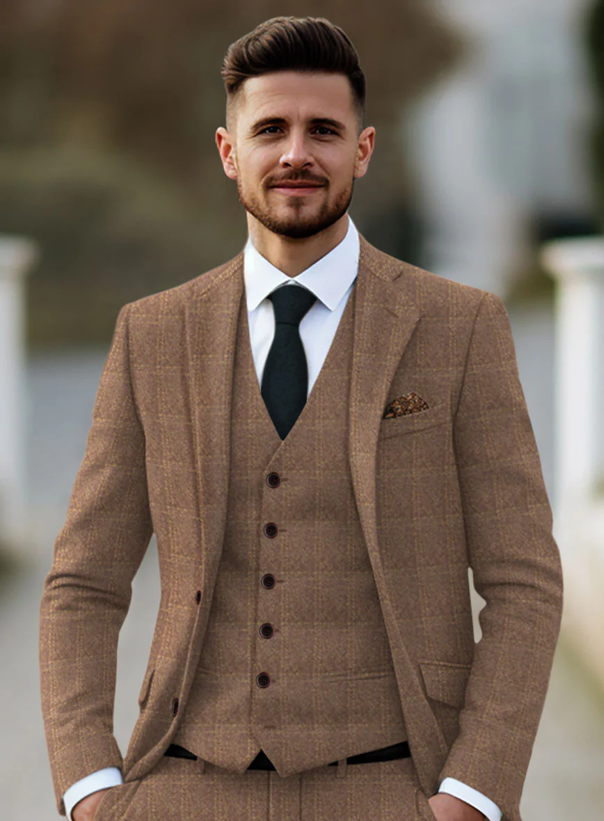 Highlander Dark Beige Windowpane Tweed Jacket - Image 2