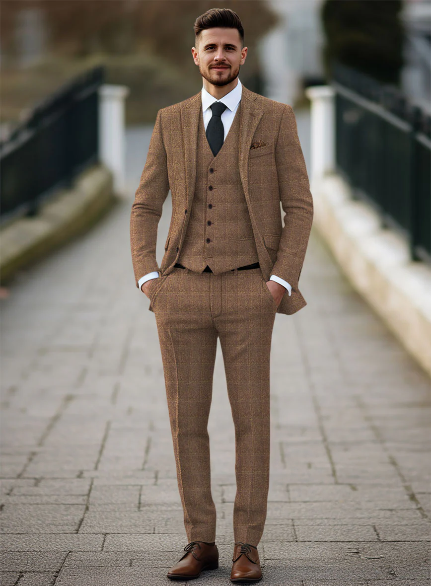 Highlander Dark Beige Windowpane Tweed Suit - Image 2