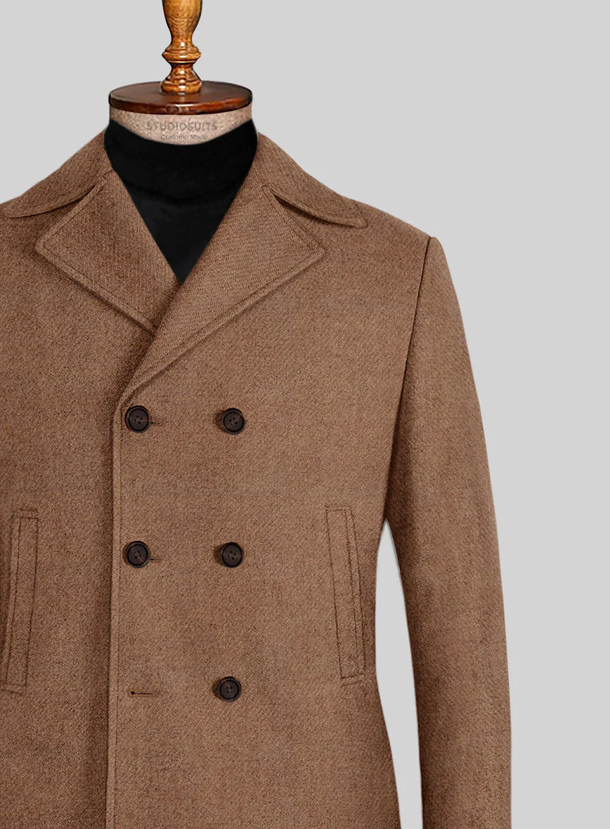 Highlander Earthy Brown Tweed Pea Coat - Image 2