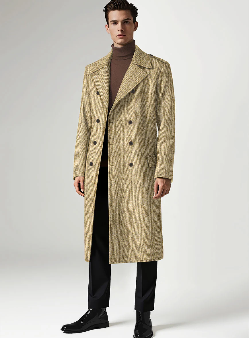 Highlander Heavy Beige Herringbone Tweed GQ Overcoat - Image 3