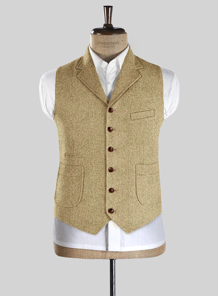 Highlander Heavy Beige Herringbone Tweed Hunting Vest - Image 2