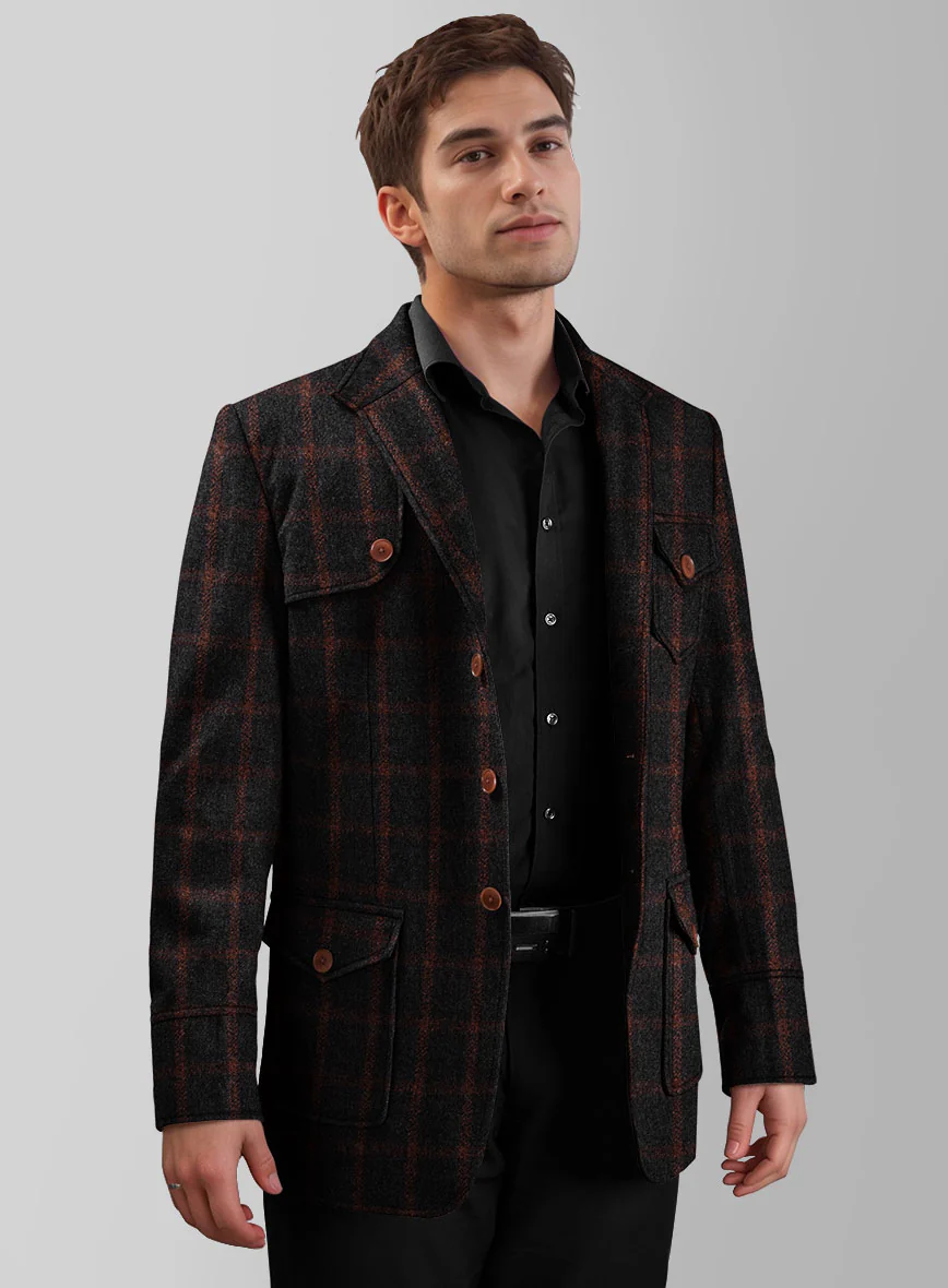 Highlander Heavy Black Check Hunter Style Tweed Jacket - Image 2