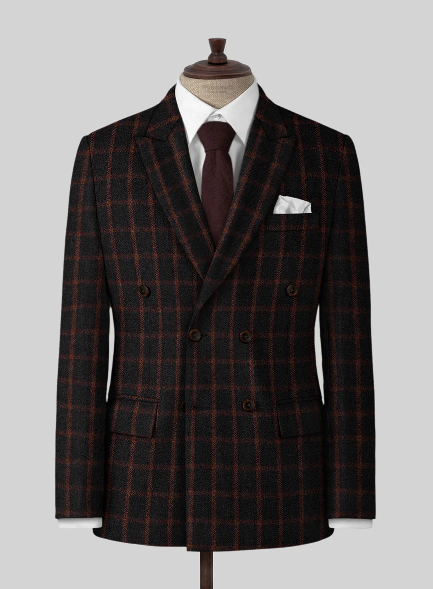 Highlander Heavy Black Check Tweed Double Breasted Suit - Image 2