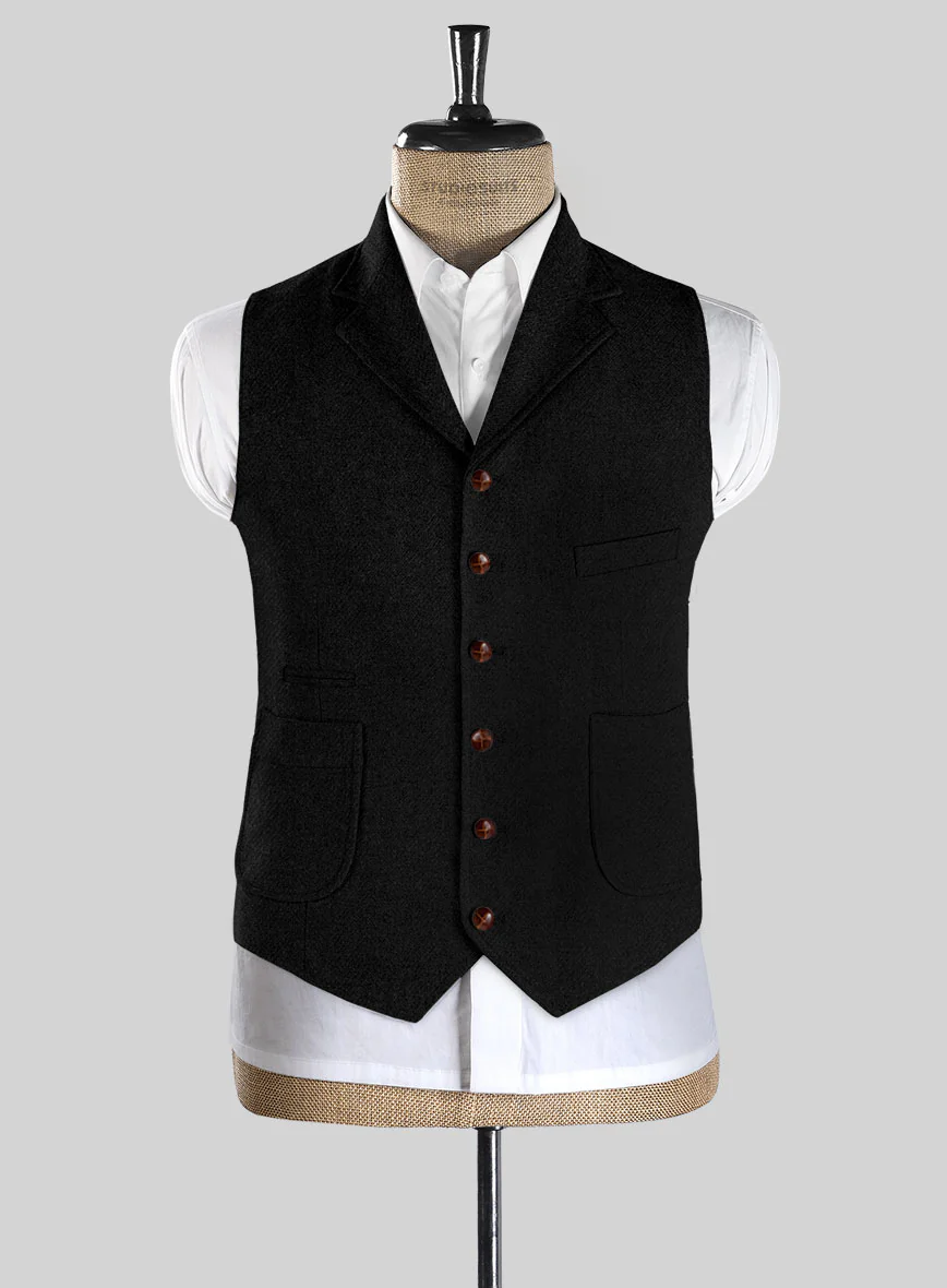 Highlander Heavy Black Herringbone Tweed Hunting Vest - Image 2