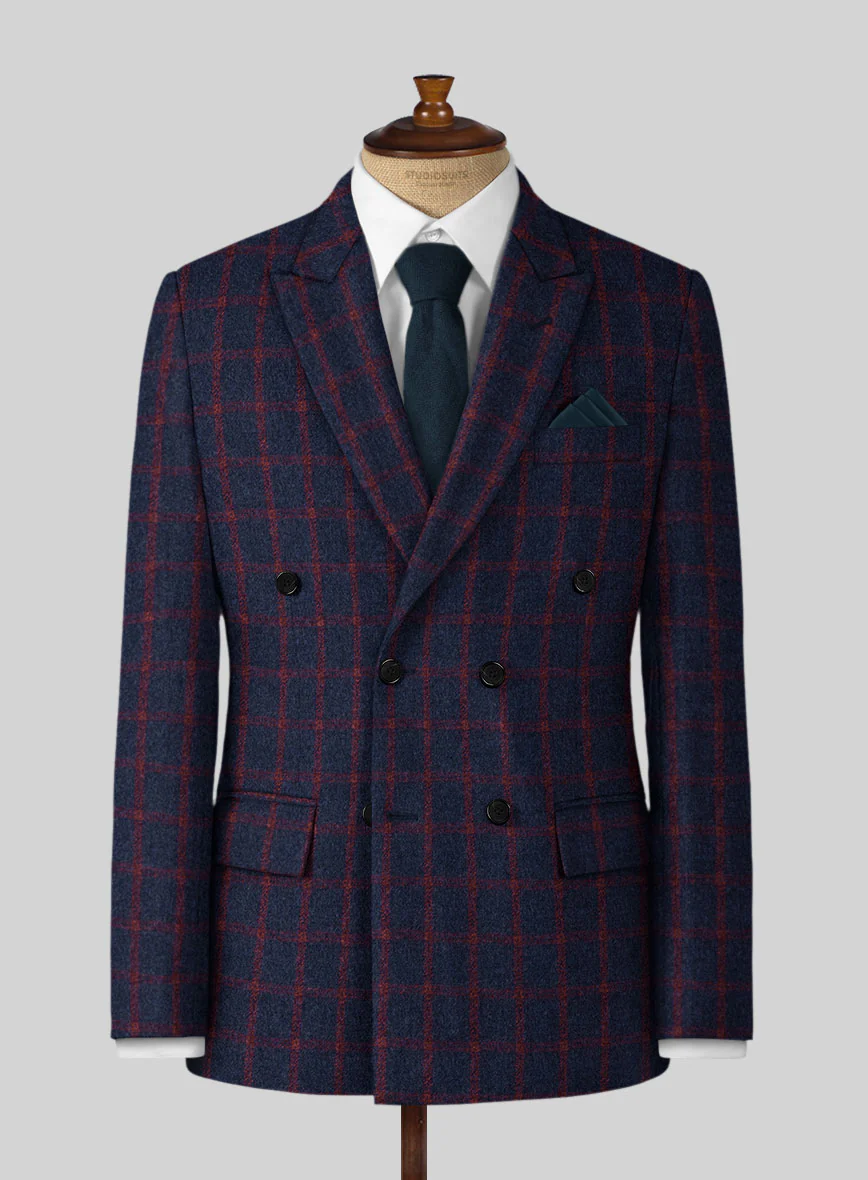 Highlander Heavy Blue Check Tweed Double Breasted Suit - Image 2