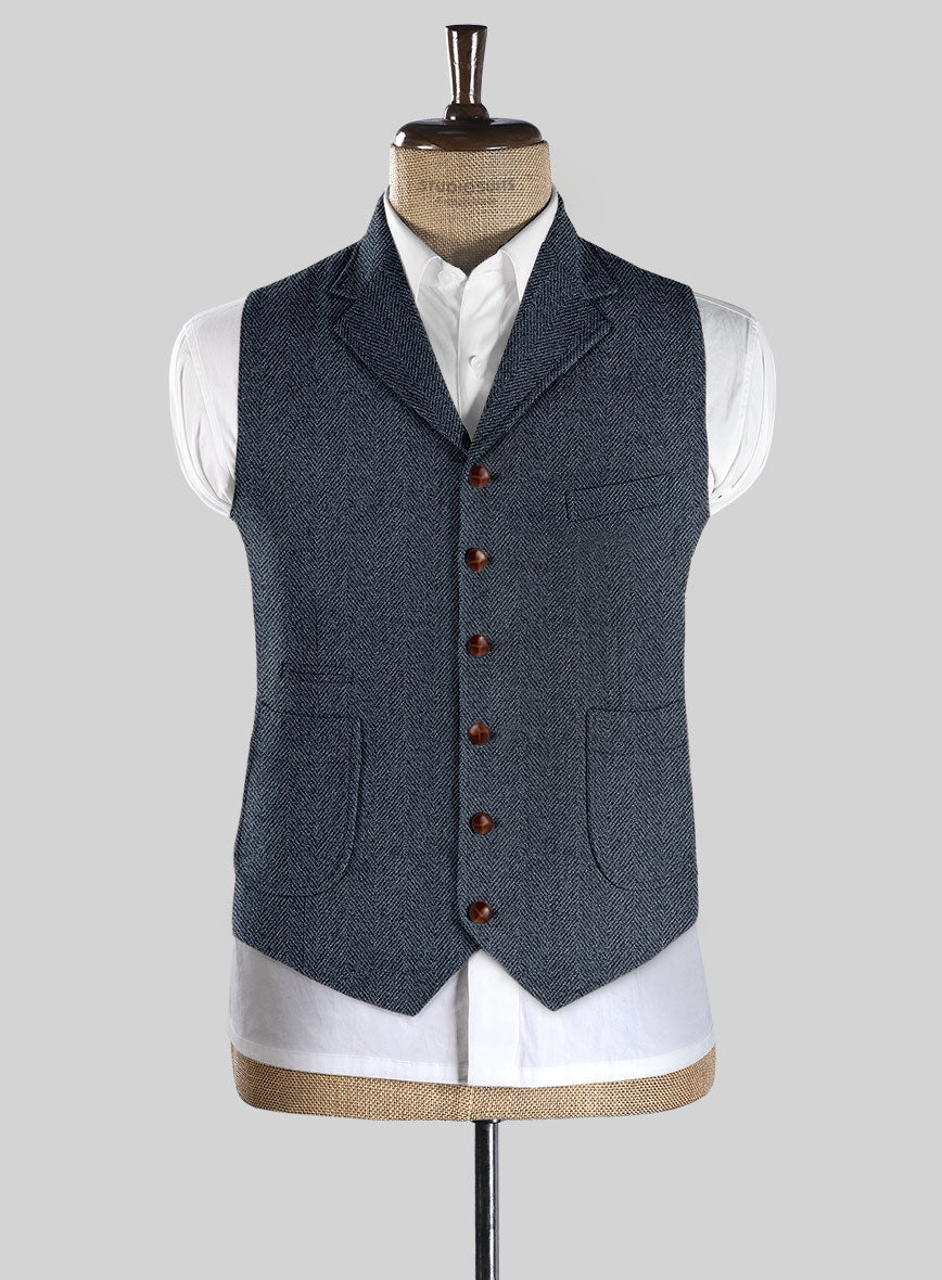 Highlander Heavy Blue Herringbone Tweed Hunting Vest - Image 2