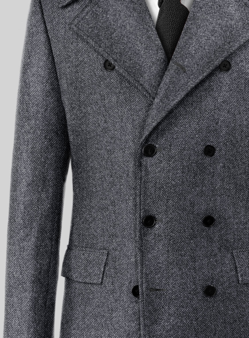 Highlander Heavy Charcoal Herringbone Tweed GQ Overcoat - Image 2