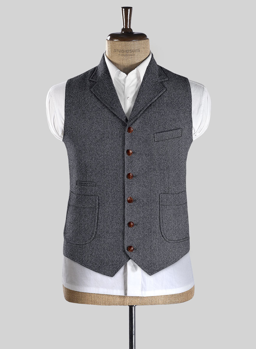 Highlander Heavy Charcoal Herringbone Tweed Hunting Vest - Image 2
