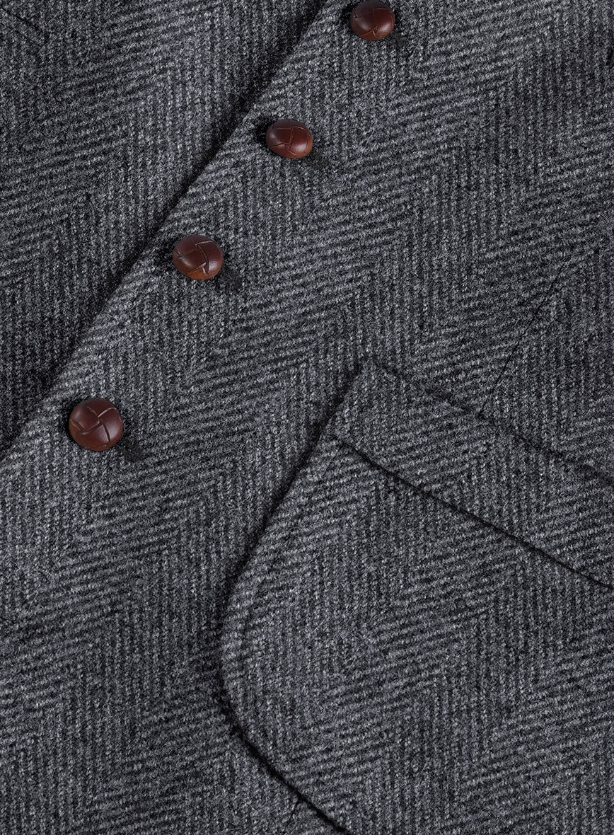 Highlander Heavy Charcoal Herringbone Tweed Hunting Vest - Image 4