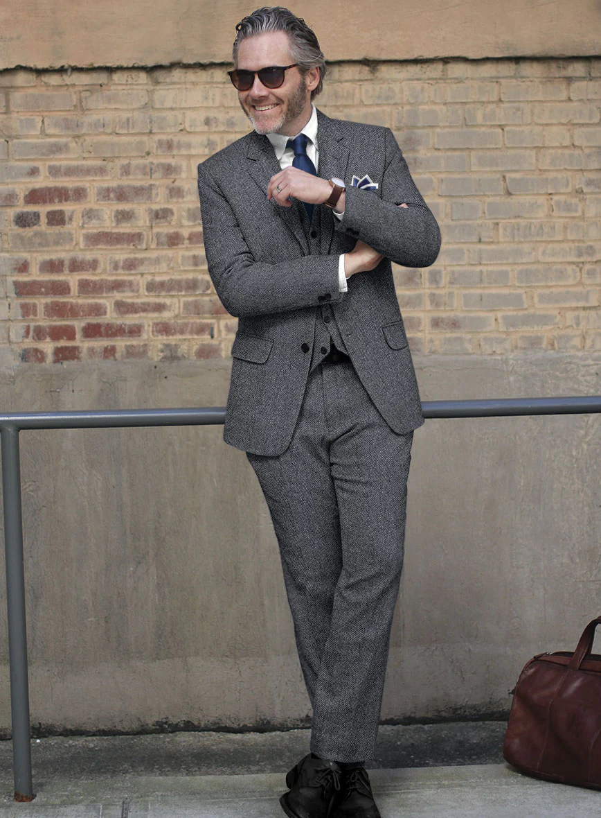 Highlander Heavy Charcoal Herringbone Tweed Suit - Image 2