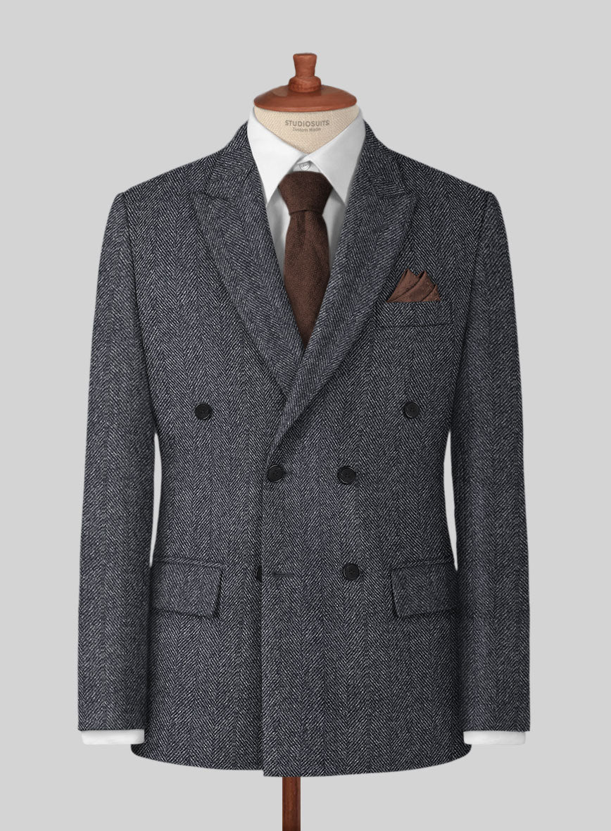Highlander Heavy Charcoal Herringbone Tweed Double Breasted Suit - Image 2
