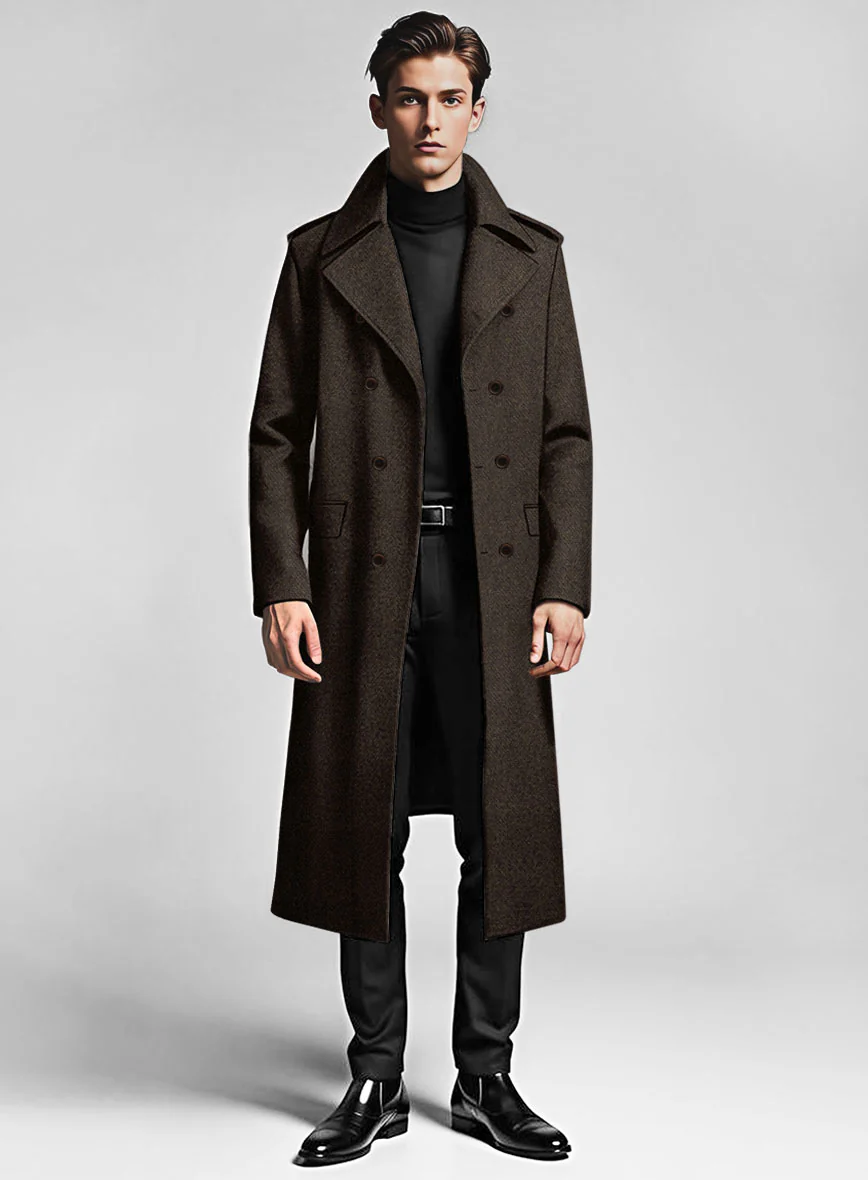 Highlander Heavy Dark Brown Herringbone Tweed GQ Overcoat - Image 2