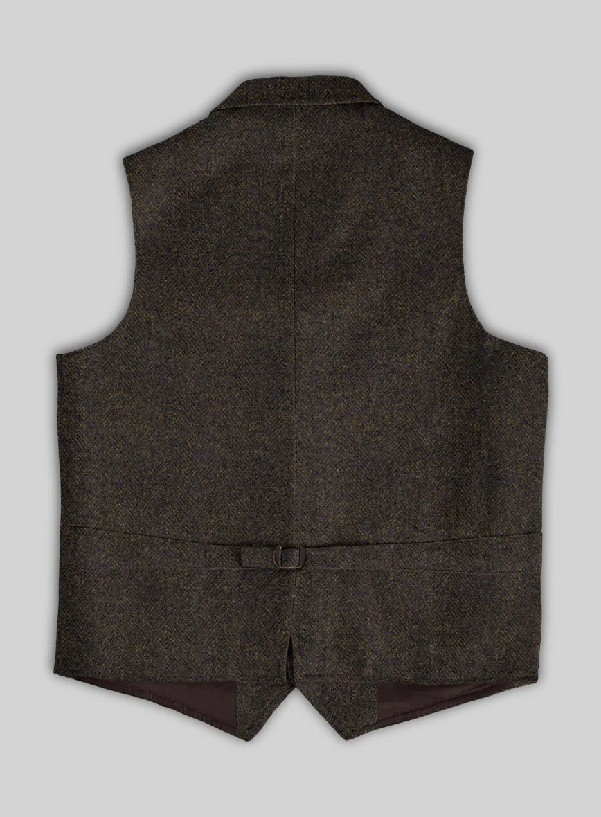 Highlander Heavy Dark Brown Herringbone Tweed Hunting Vest - Image 3