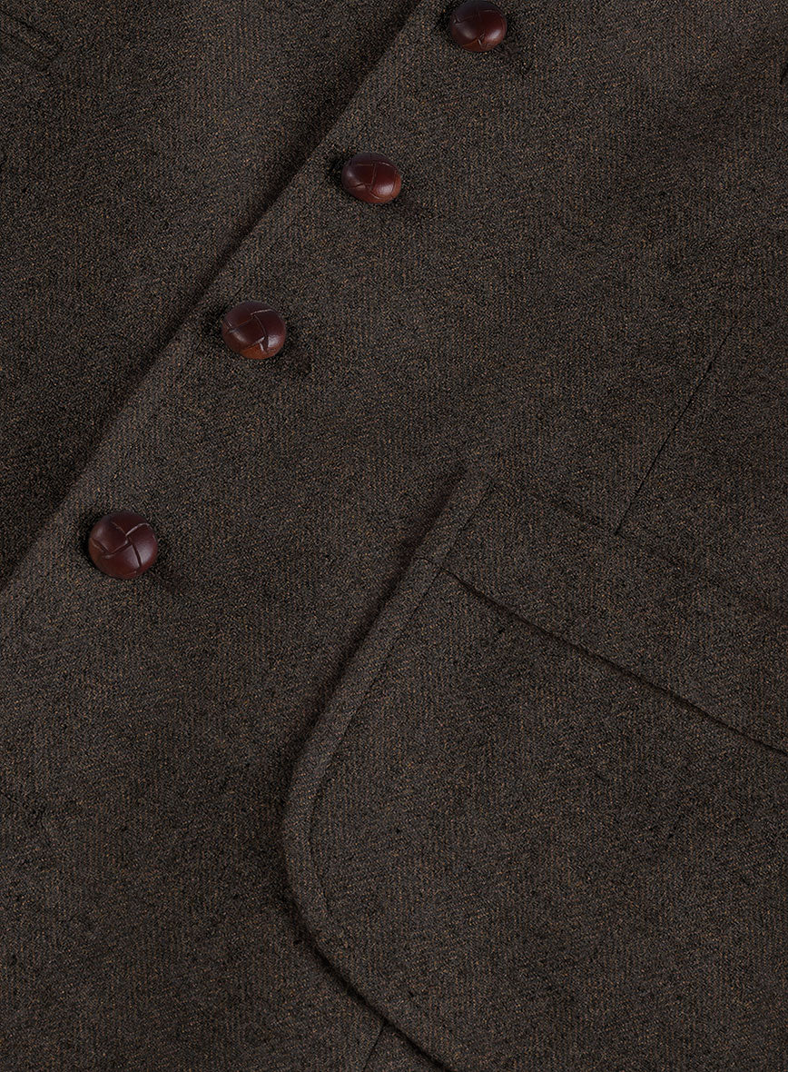 Highlander Heavy Dark Brown Herringbone Tweed Hunting Vest - Image 4