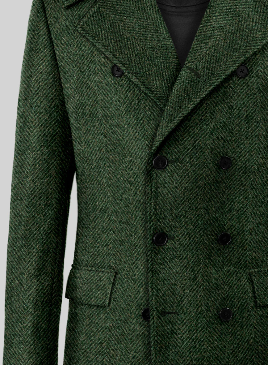 Highlander Heavy Green Herringbone Tweed GQ Overcoat - Image 3