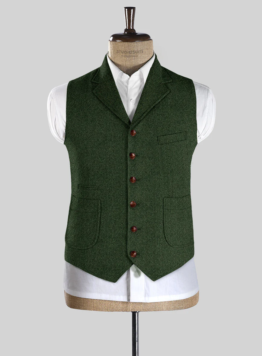 Highlander Heavy Green Herringbone Tweed Hunting Vest - Image 2