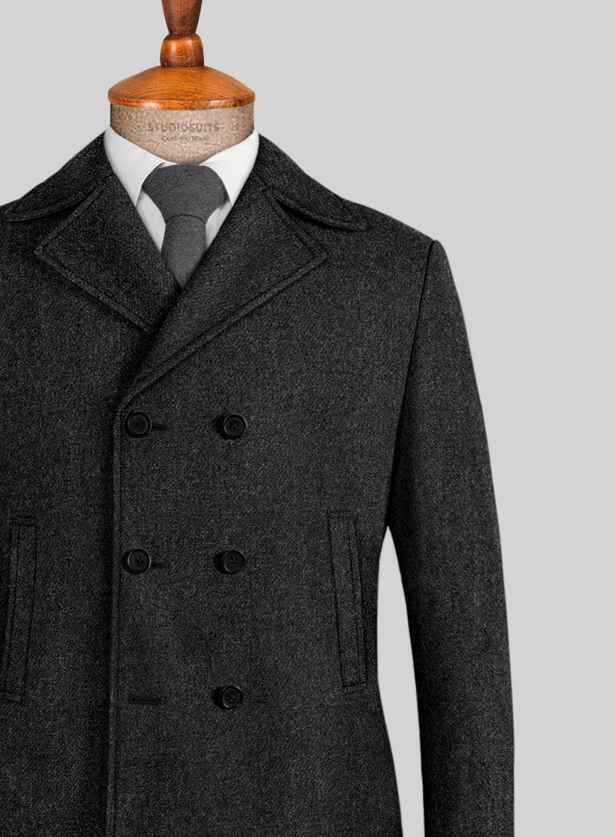 Highlander Heavy Heritage Charcoal Tweed Pea Coat - Image 2