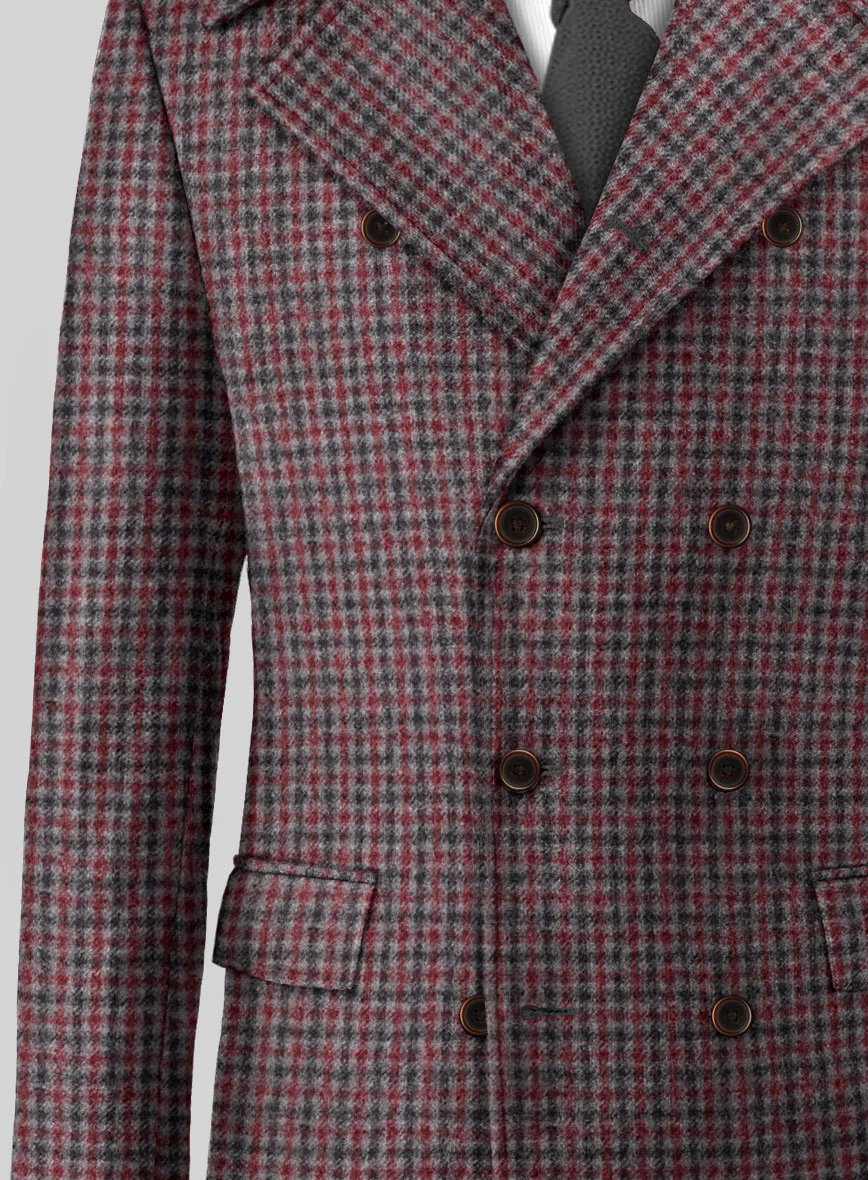 Highlander Heavy Maroon Houndstooth Tweed GQ Overcoat - Image 2