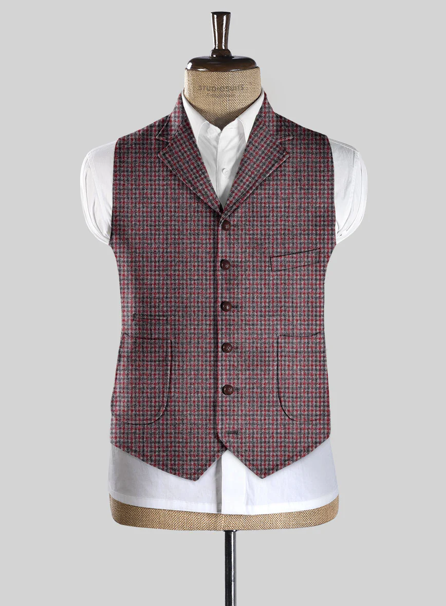 Highlander Heavy Maroon Houndstooth Tweed Hunting Vest - Image 2