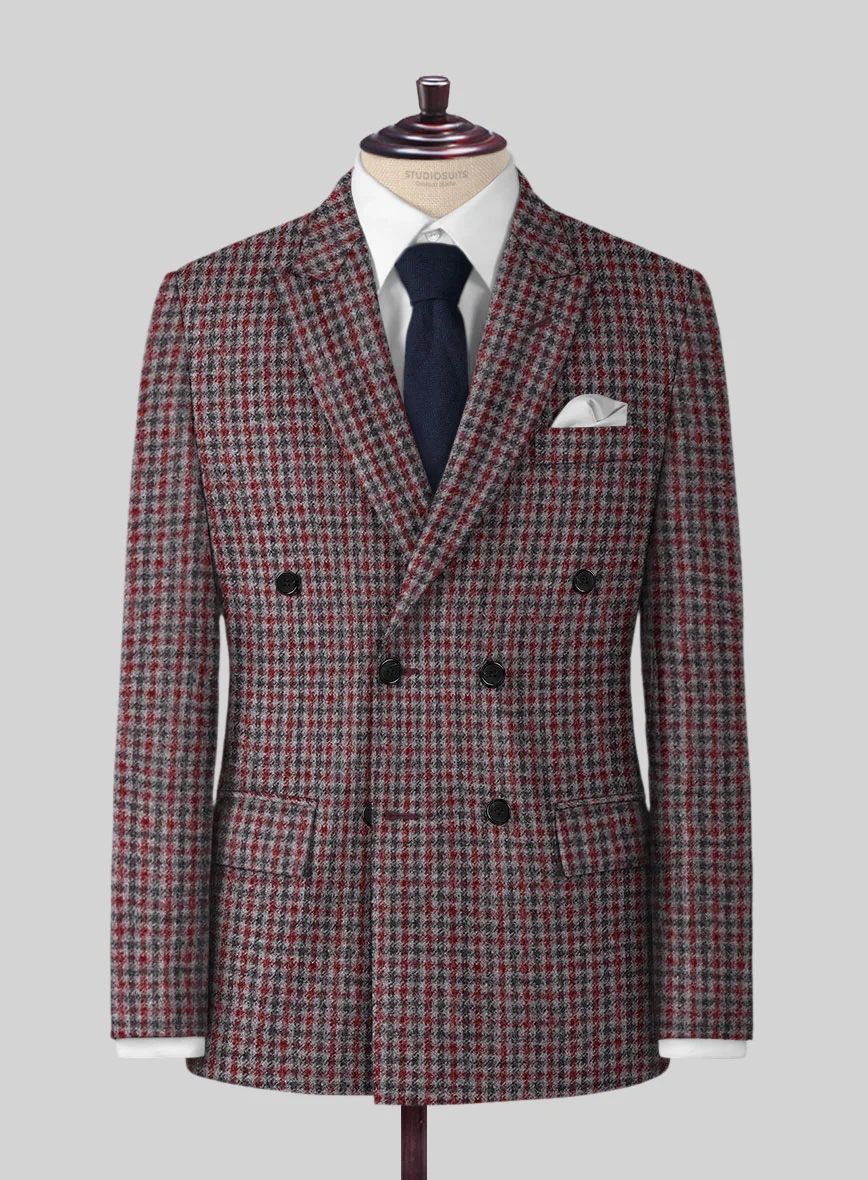 Highlander Heavy Maroon Houndstooth Tweed Double Breasted Suit - Image 2