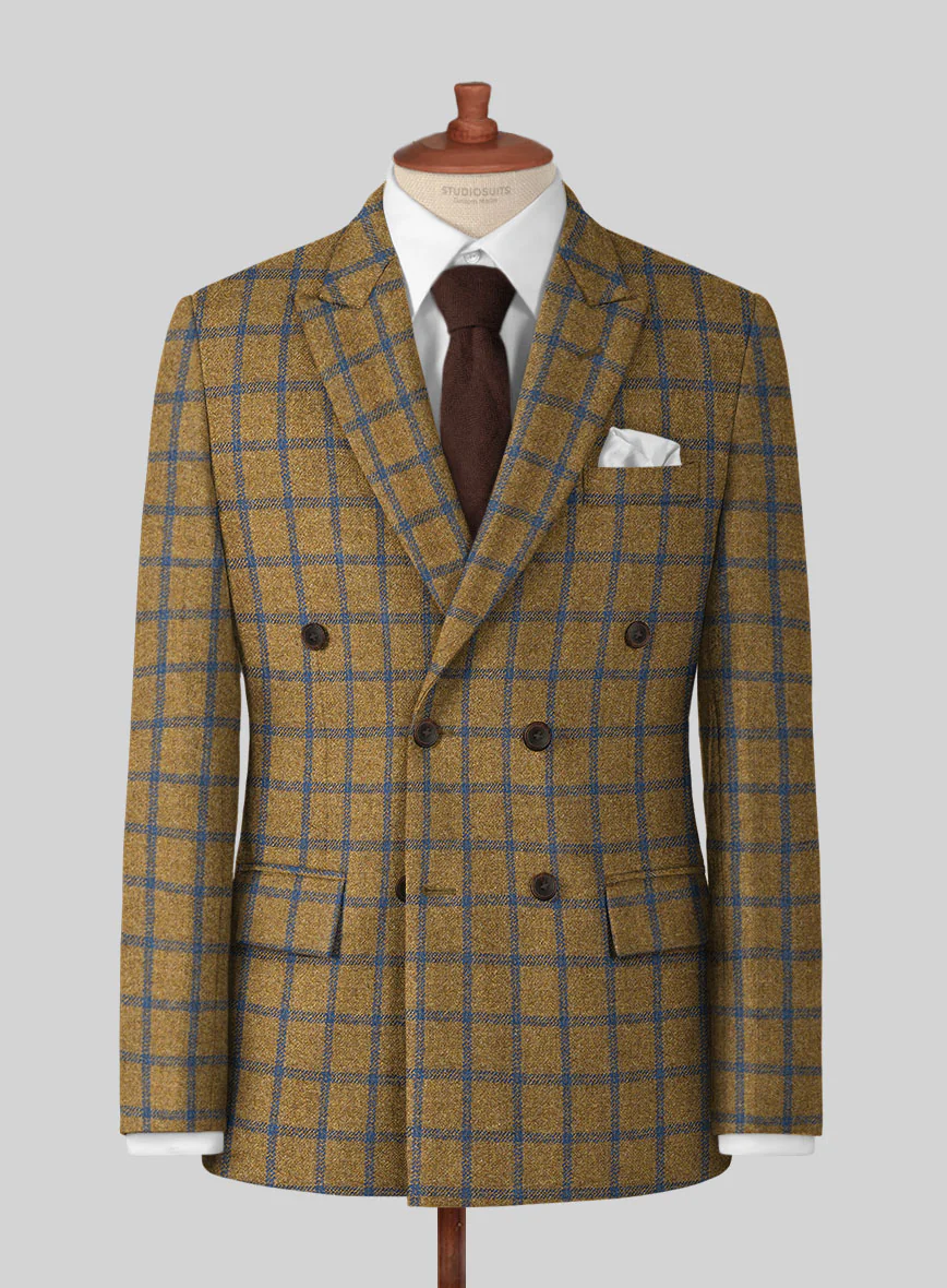 Highlander Heavy Mustard Check Tweed Double Breasted Suit - Image 2