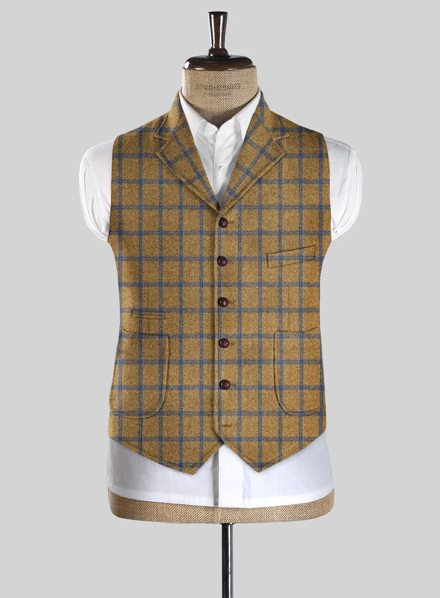 Highlander Heavy Mustard Check Tweed Hunting Vest - Image 2