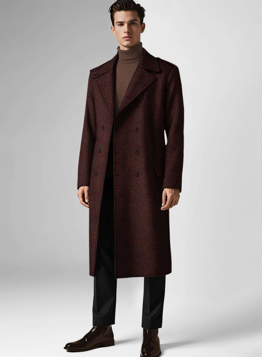 Highlander Heavy Wine Bedford Tweed GQ Overcoat - Image 3