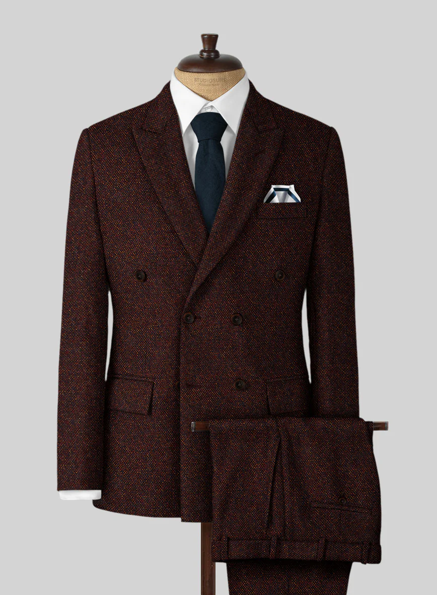 Highlander Heavy Wine Bedford Tweed Double Breasted Suit