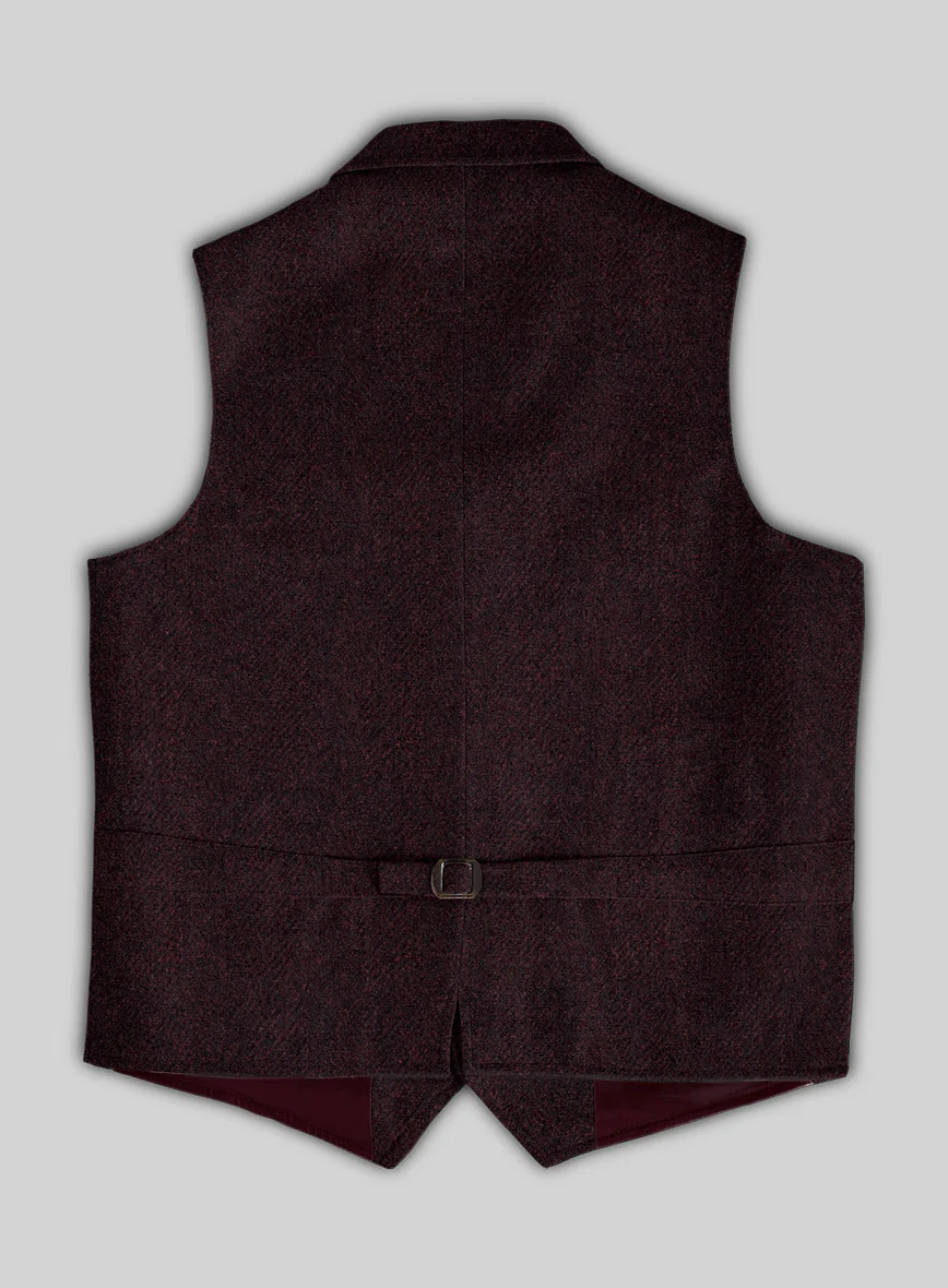 Highlander Heavy Wine Herringbone Tweed Hunting Vest - Image 3