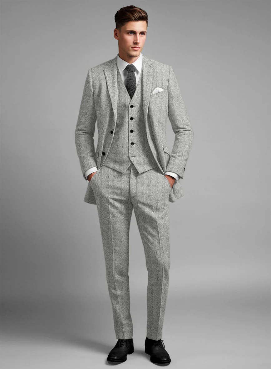 Highlander Light Gray Herringbone Tweed Suit - Image 2