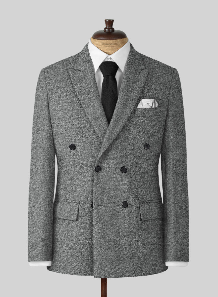Highlander Light Gray Tweed Double Breasted Suit - Image 2