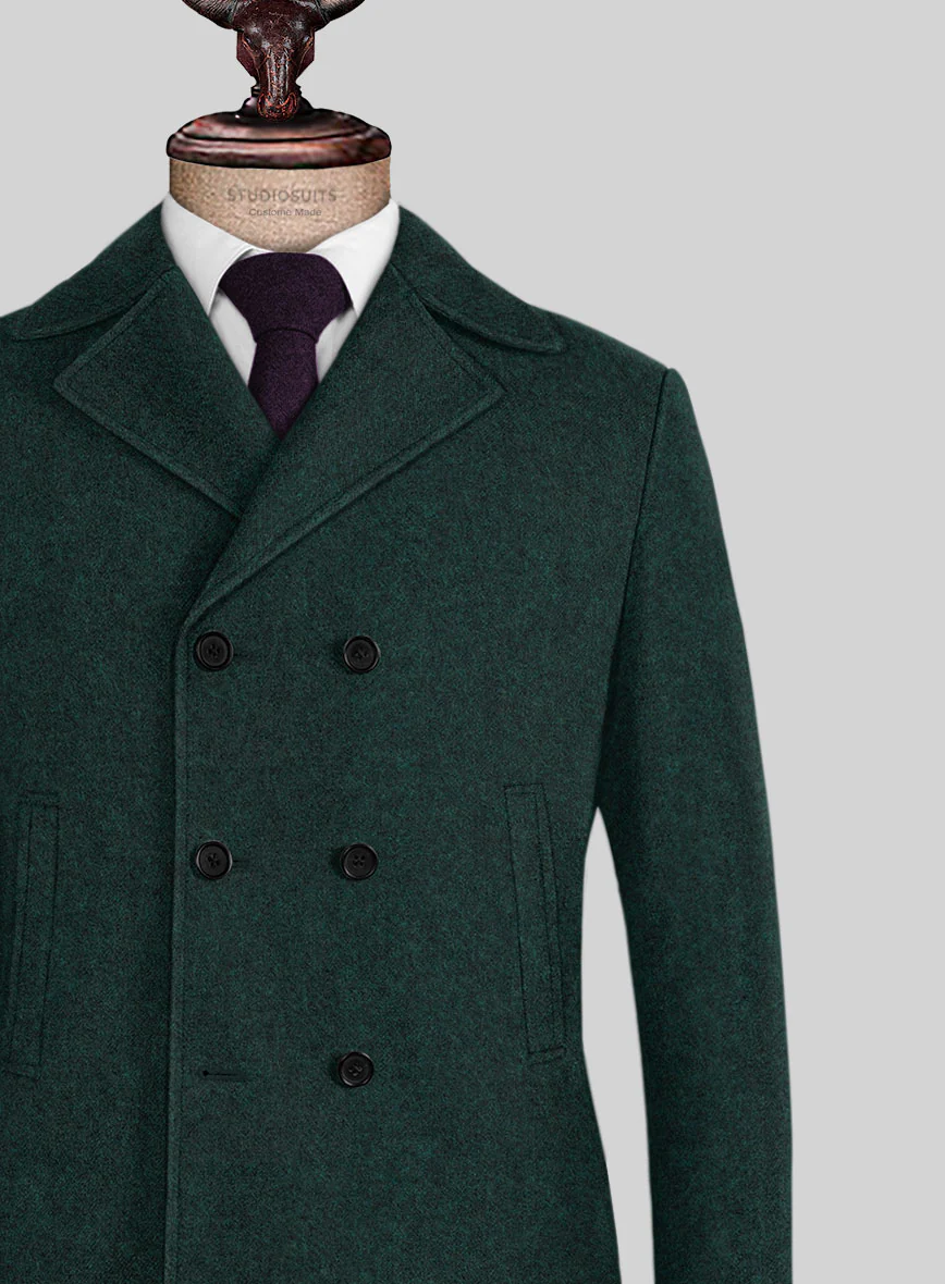 Highlander Melange Green Tweed Pea Coat - Image 2