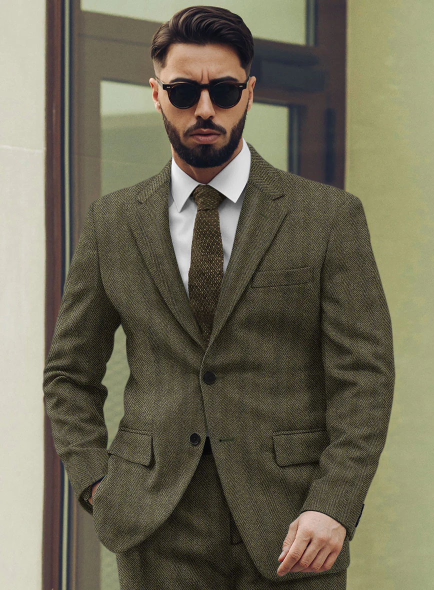 Highlander Olive Herringbone Tweed Suit - Image 3