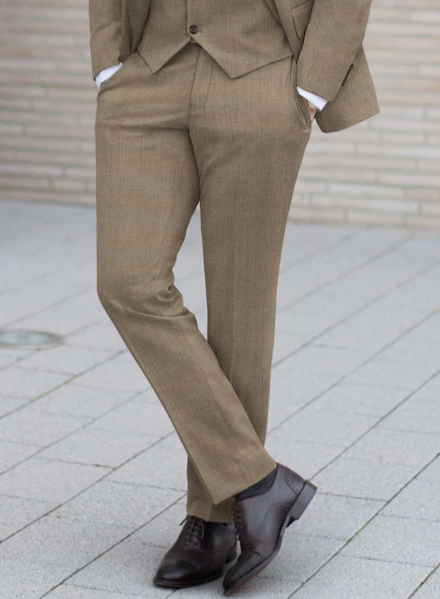 Huddersfield Stretch Dark Beige Wool Pants - Image 2