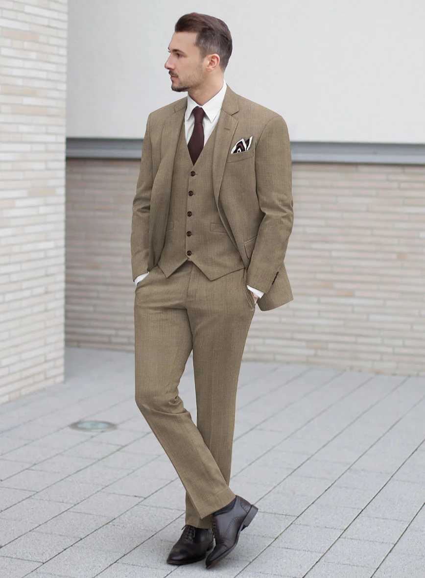 Huddersfield Stretch Dark Beige Wool Suit - Image 2