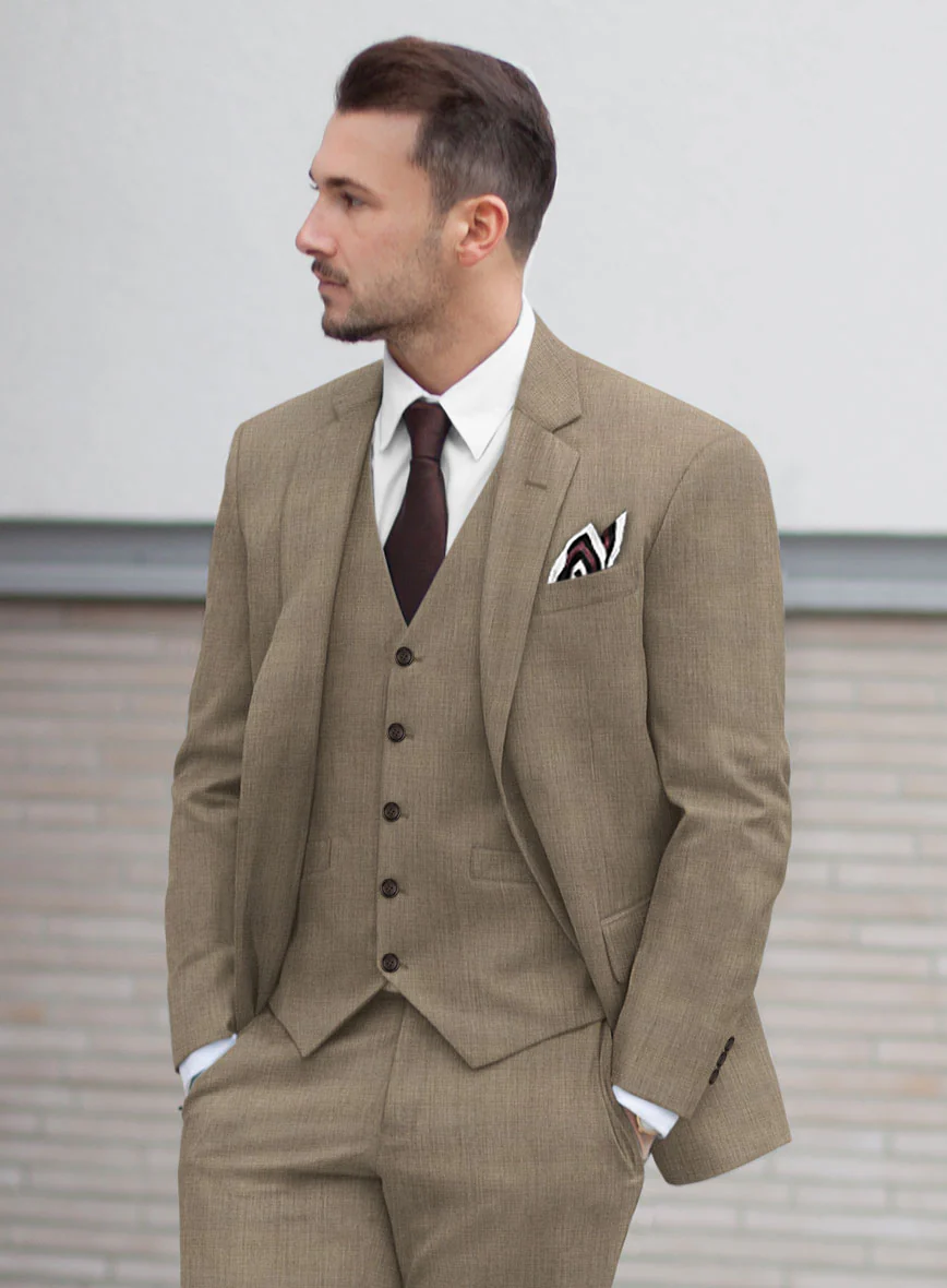 Huddersfield Stretch Dark Beige Wool Suit - Image 4