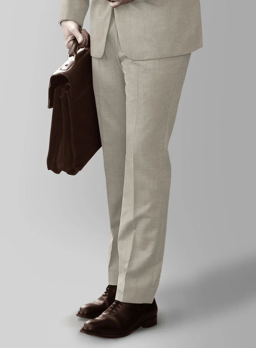 Huddersfield Stretch Muted Beige Wool Pants - Image 2