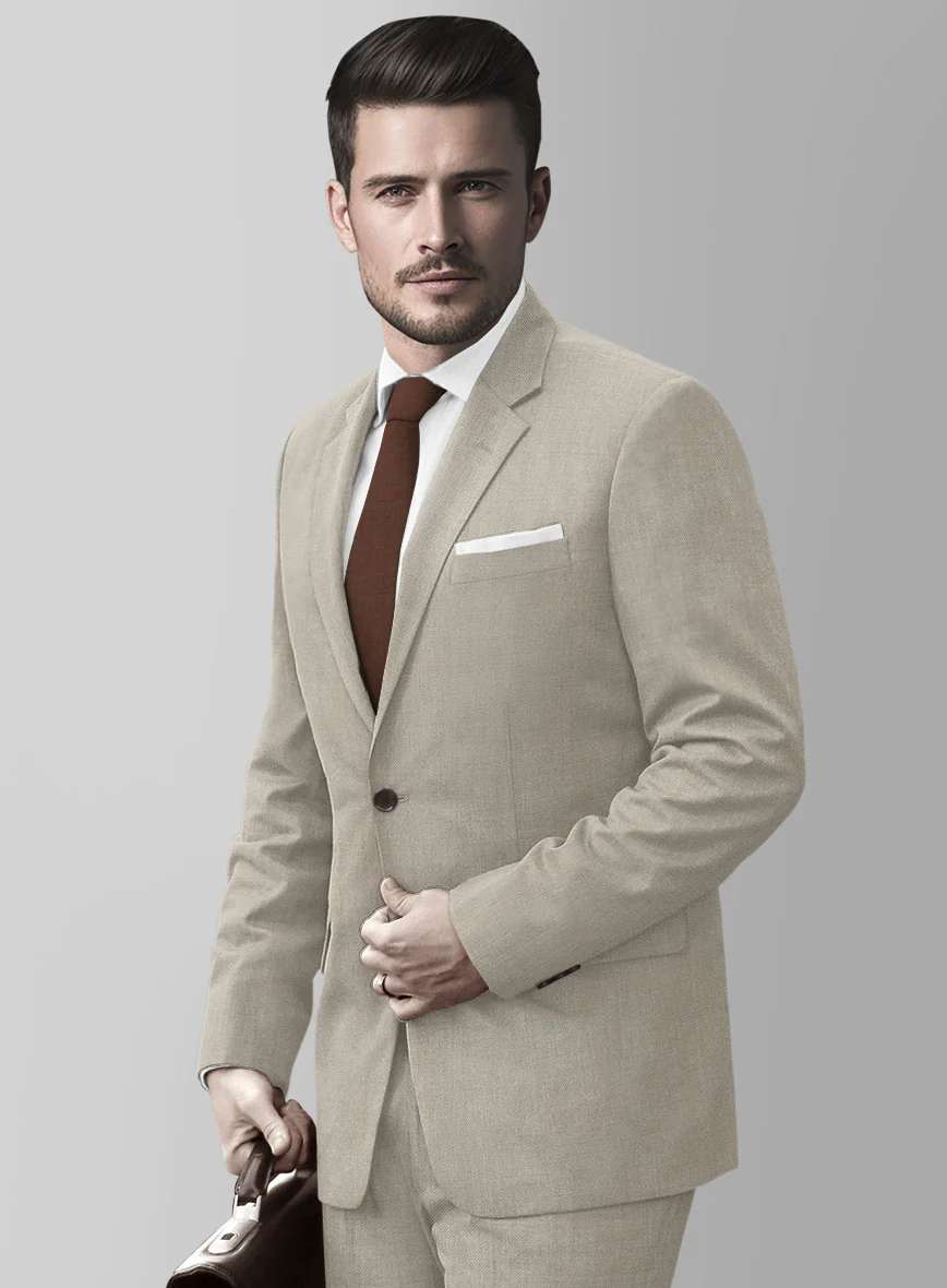 Huddersfield Stretch Muted Beige Wool Suit - Image 4