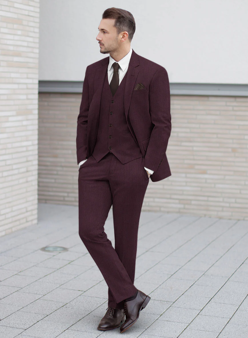 Huddersfield Stretch Wine Wool Suit - Image 2
