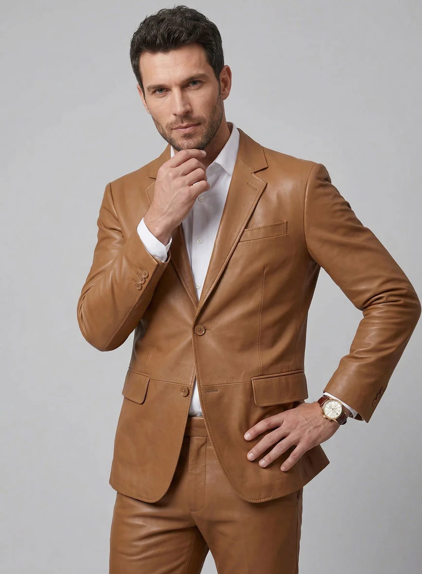 Soft Hunter Tan Leather Blazer - Image 2