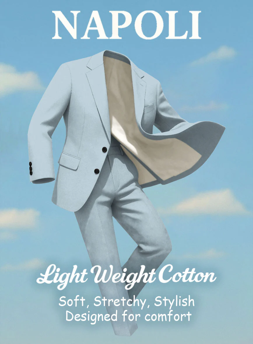 Ice Blue Napoli Stretch Light Weight Cotton Suit - Image 7