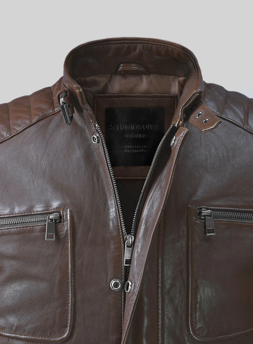Ignite Moto Brown Leather Jacket - Image 2