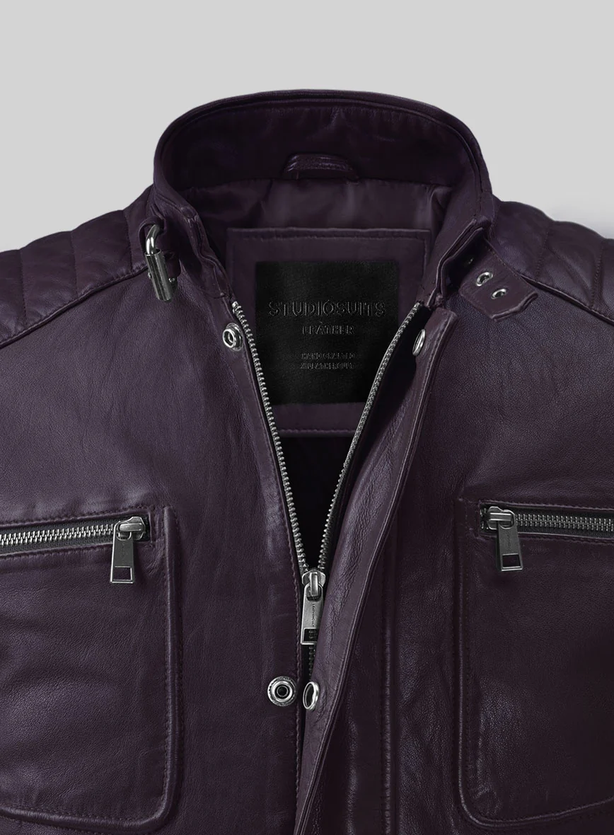 Ignite Moto Purple Leather Jacket - Image 2