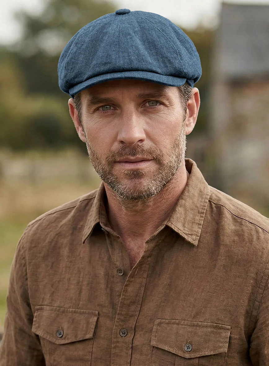 Indigo Blue Linen Newsboy Cap - Image 2