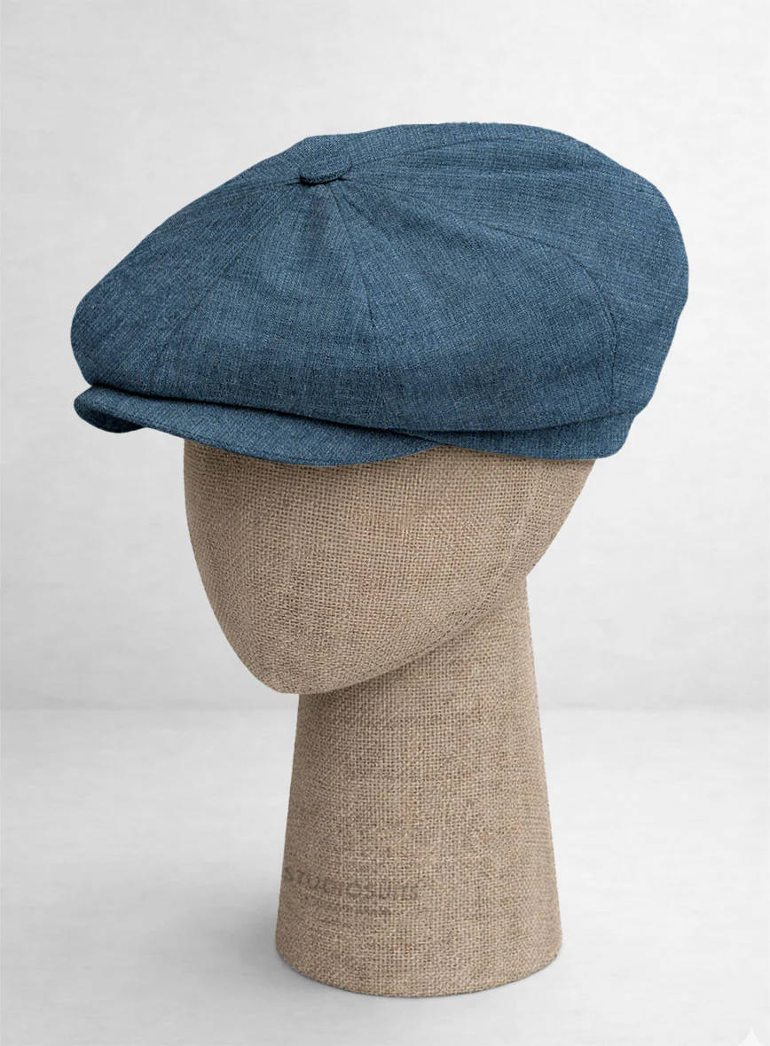 Indigo Blue Linen Newsboy Cap - Image 3