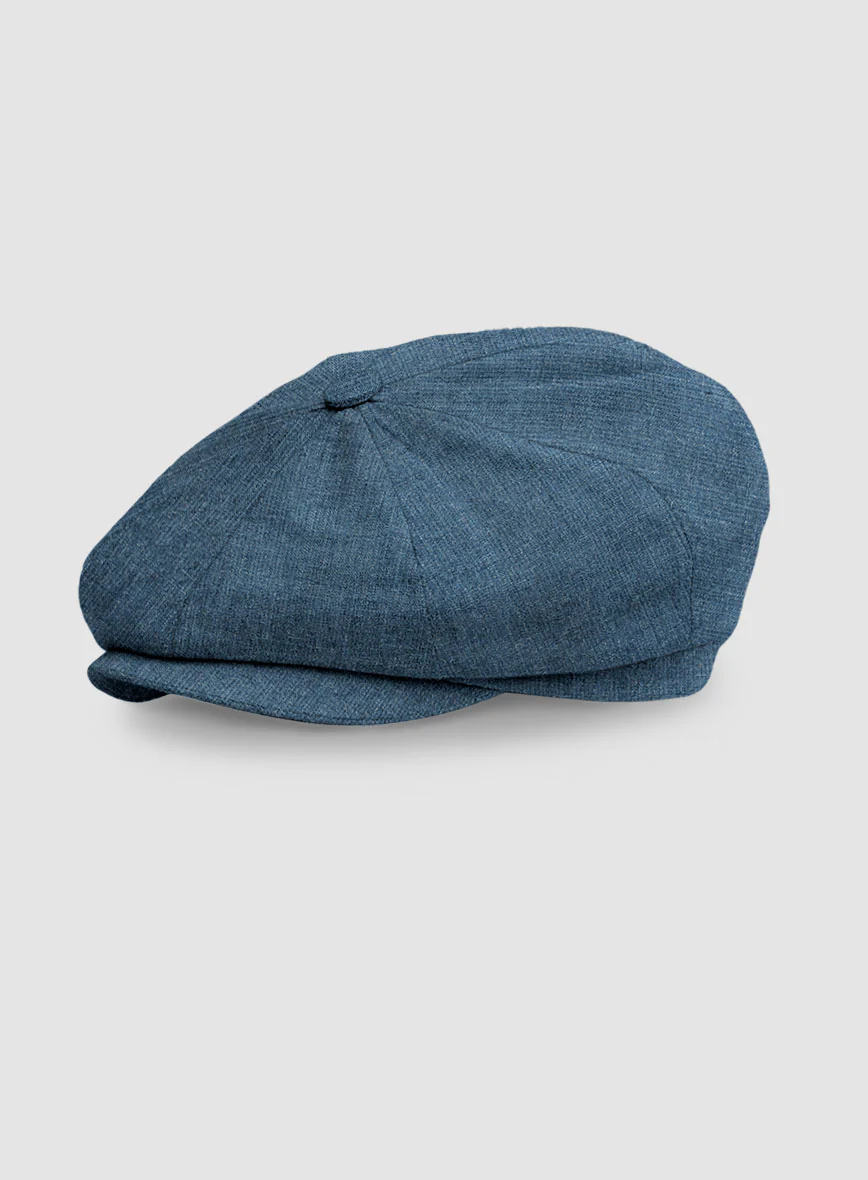 Indigo Blue Linen Newsboy Cap - Image 4