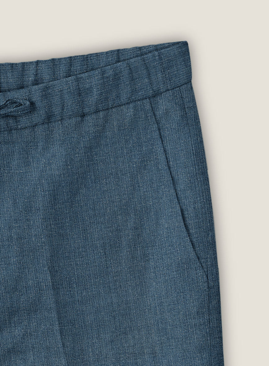 Indigo Blue Linen Shorts - Image 3