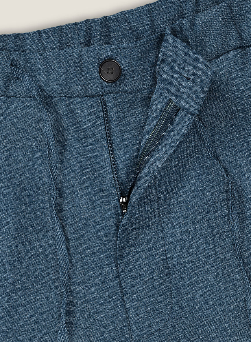 Indigo Blue Linen Shorts - Image 5